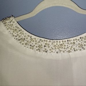 CECE PEARL AND RHINESTONE ACCENTED BLOUSE